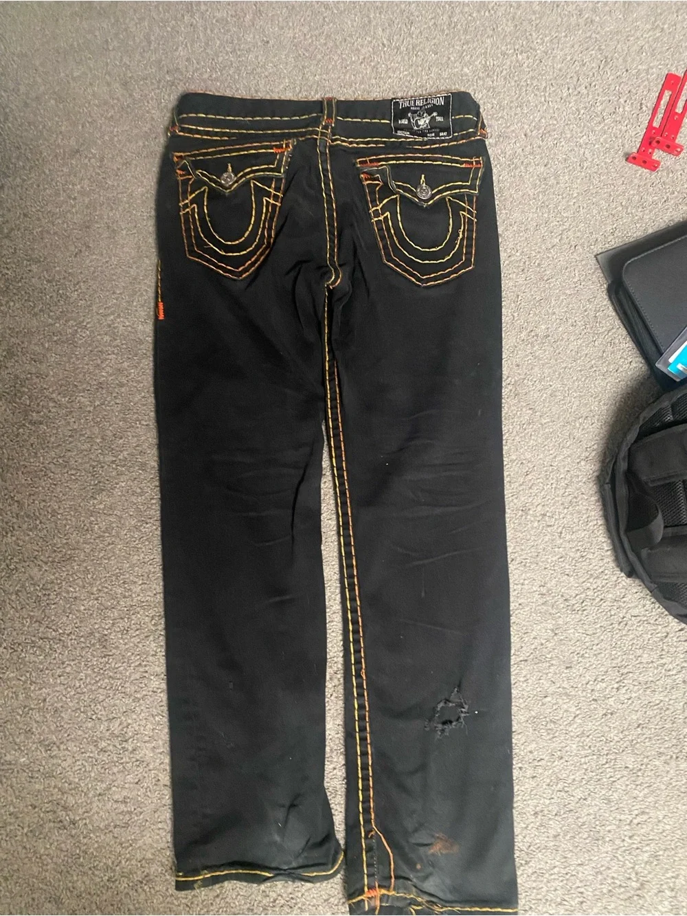 True Religion Men’s Black Jeans with Orange Blob Stitching AND Tigers Size L Men